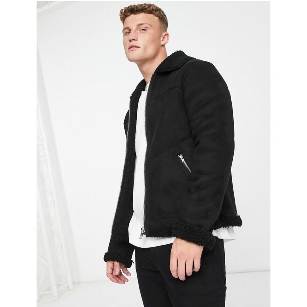 Men’s ‘Barneys Originals’ Faux Leather Shearling Bomber Jacket, Size Medium
